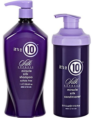 It's a 10 front-packaging of shampoo and conditioner showing smooth hair results