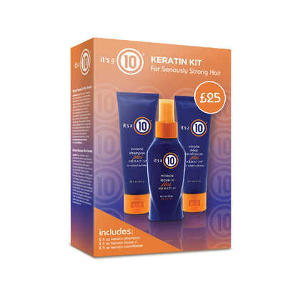 It's a 10 front packaging showing three travel bottles and benefits