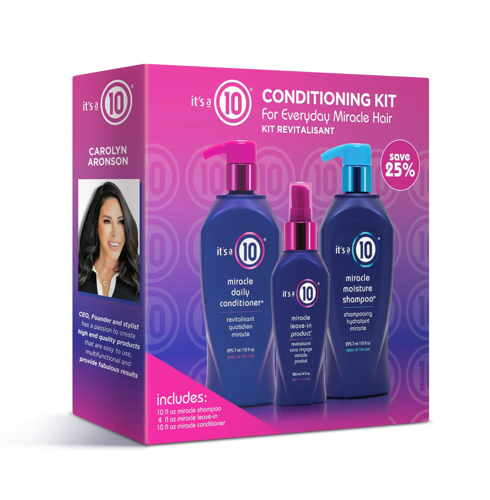 It's a 10 front packaging showing trio bottles and travel convenience