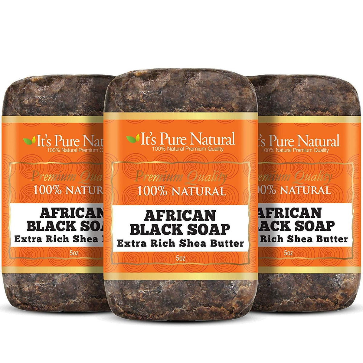 It's Pure Natural front packaging showing three soap bars and organic labeling, highlighting natural sourcing