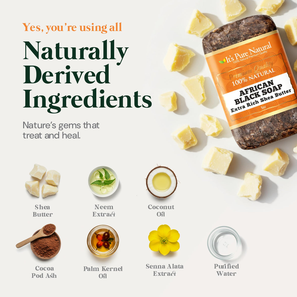 It's Pure Natural soap bar in hand creating lather, demonstrating easy cleansing and use