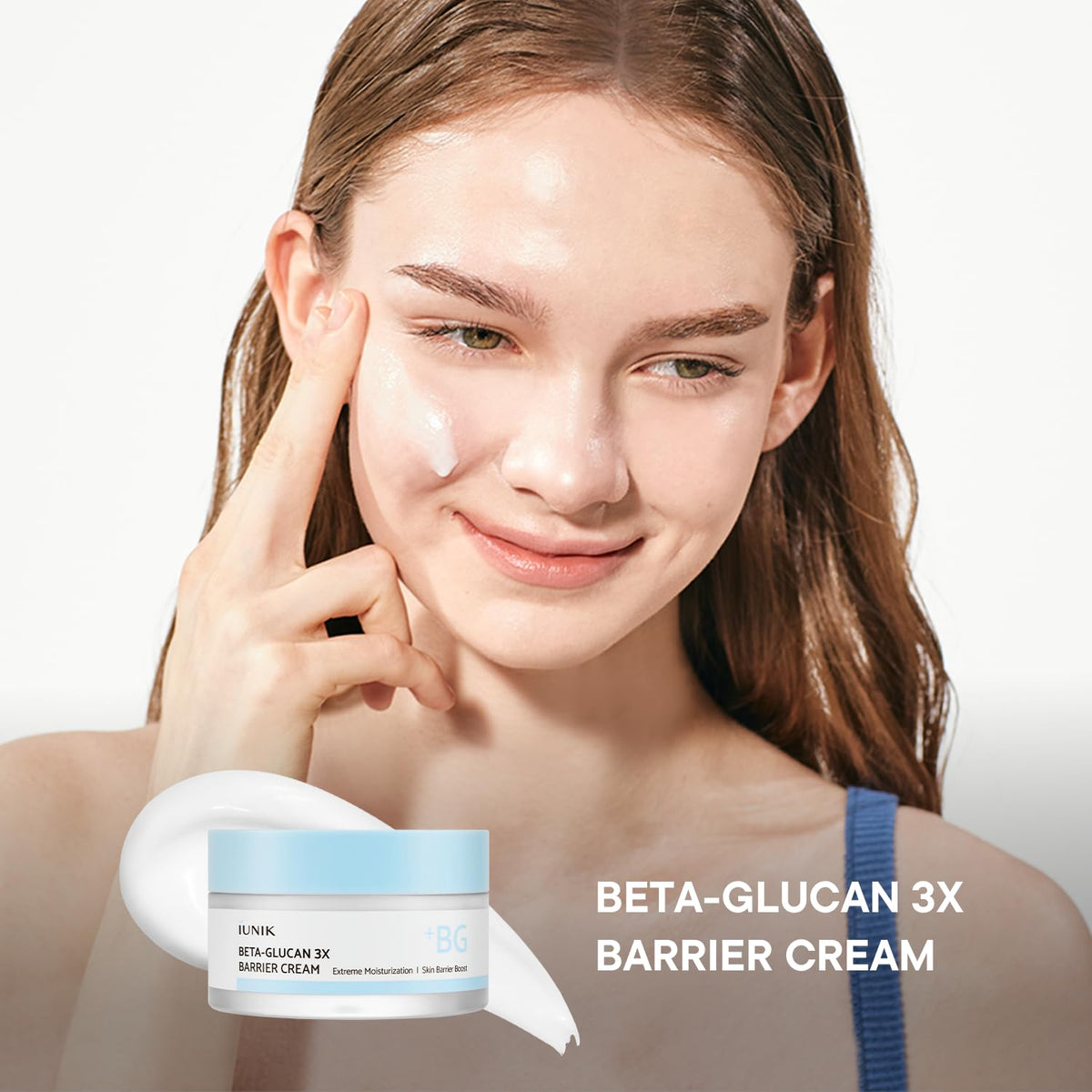 IUNIK cream spread on skin close-up demonstrating fast absorption and smooth finish