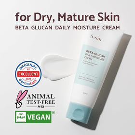 IUNIK ingredient focus bottle highlighting beta-glucan hydration benefit
