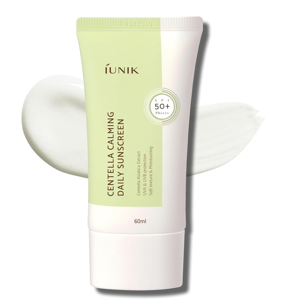 IUNIK front packaging showing SPF 50+ protection and matte finish benefit
