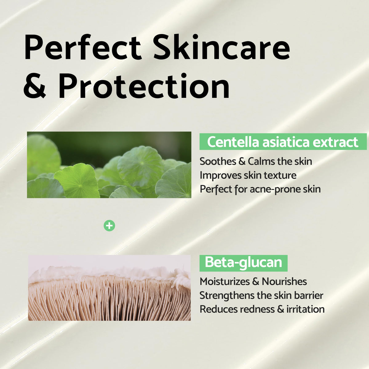 IUNIK ingredient label close-up highlighting Centella and soothing benefits