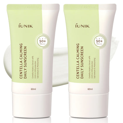 IUNIK front packaging showing SPF 50+ and calming benefits