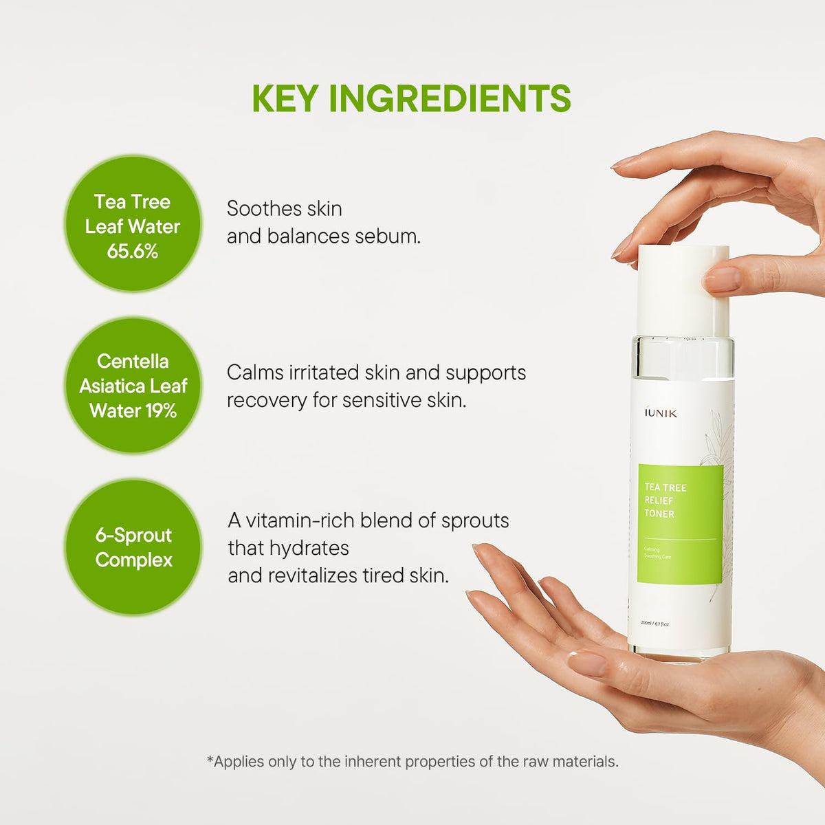 IUNIK pouring toner into palm illustrating light consistency and quick application