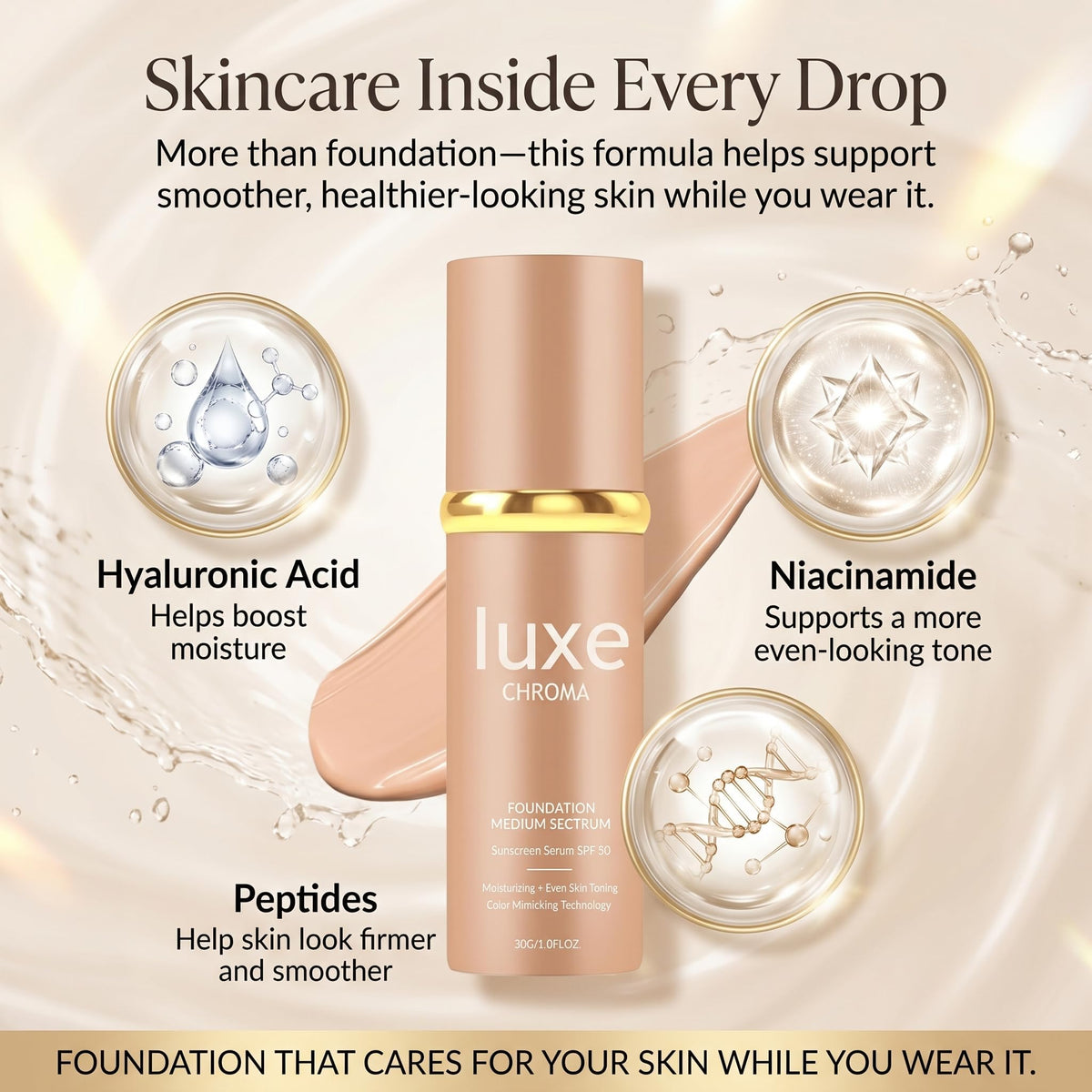 Iuxe Chroma open cap and dispense detail showing controlled application benefit