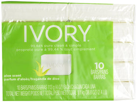 Ivory aloe bar size comparison in hand showing bath-size scale and value pack