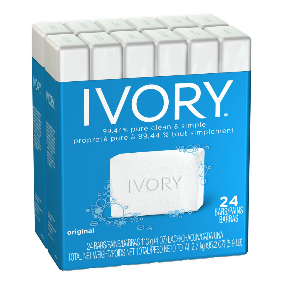 Ivory bar front packaging showing gentle scent and skin-friendly formula