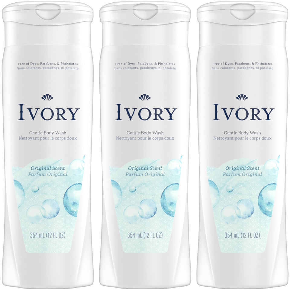 Ivory bottle front packaging showing Original scent and clear benefits