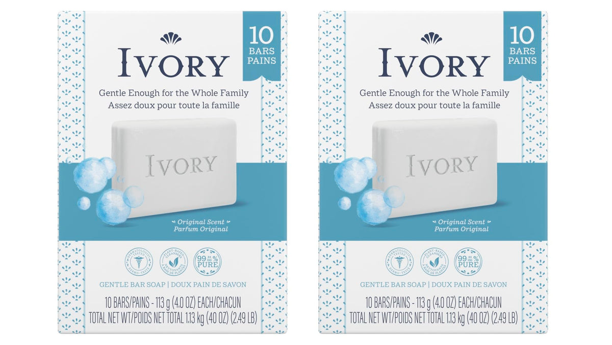 Ivory front packaging showing 20 bars and clean branding benefit economy