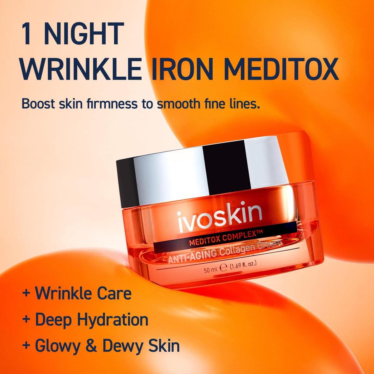 IVOSKIN open jar texture close-up, creamy non-greasy finish for quick absorption