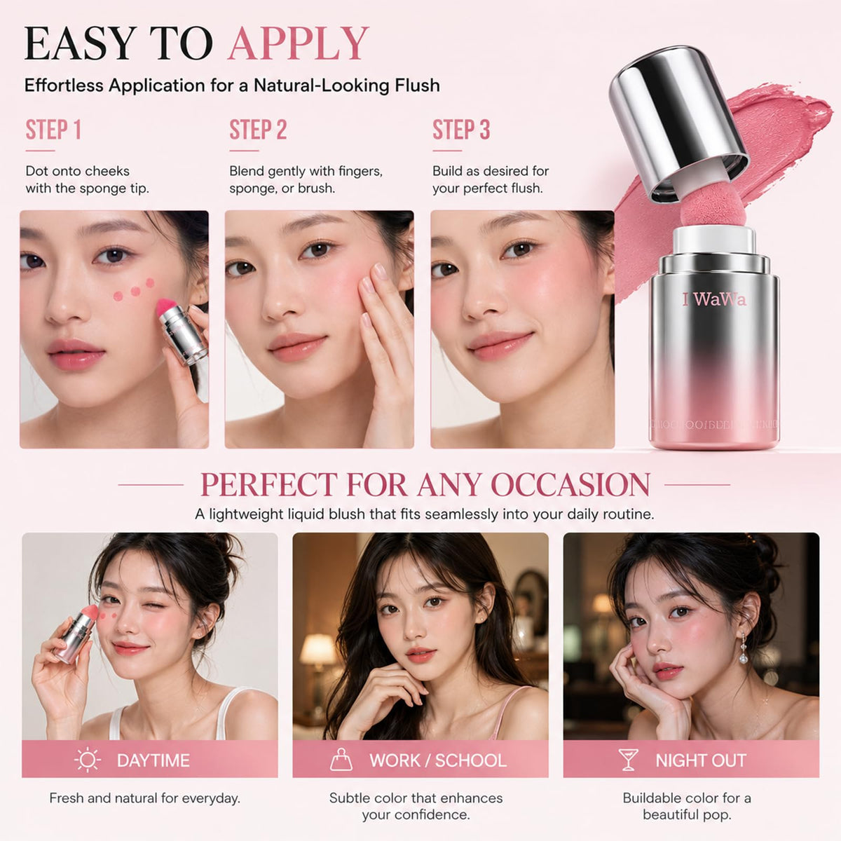 IWAWA blended macro on skin highlighting smooth finish and non-sticky feel