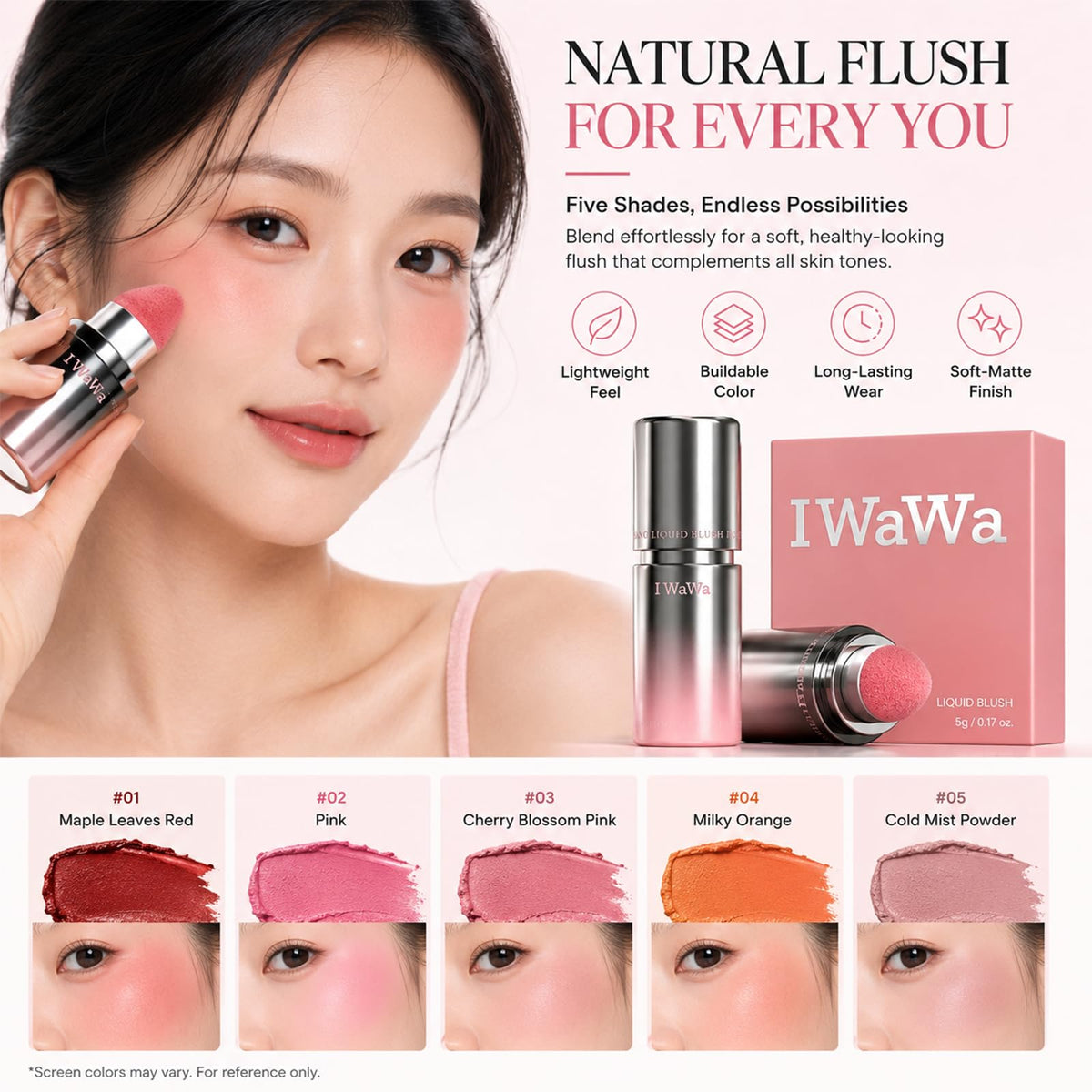 IWAWA swatch on arm showing Pink Cherry Blossoms color payoff and buildability