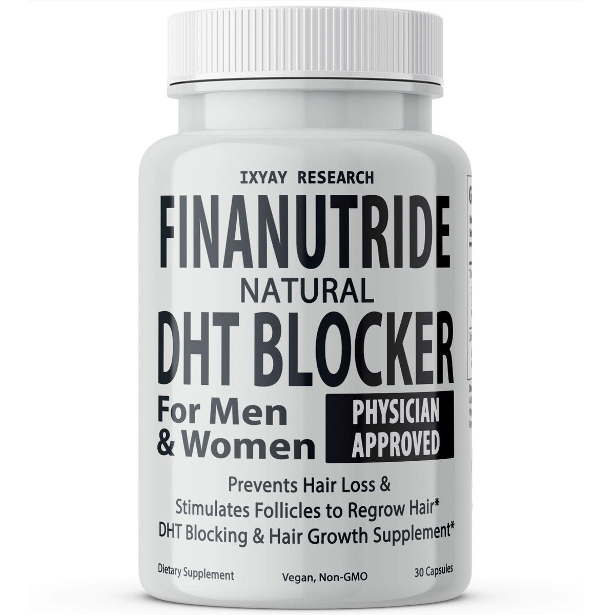 IXYAY RESEARCH Finanutride front packaging showing bottle and label benefits