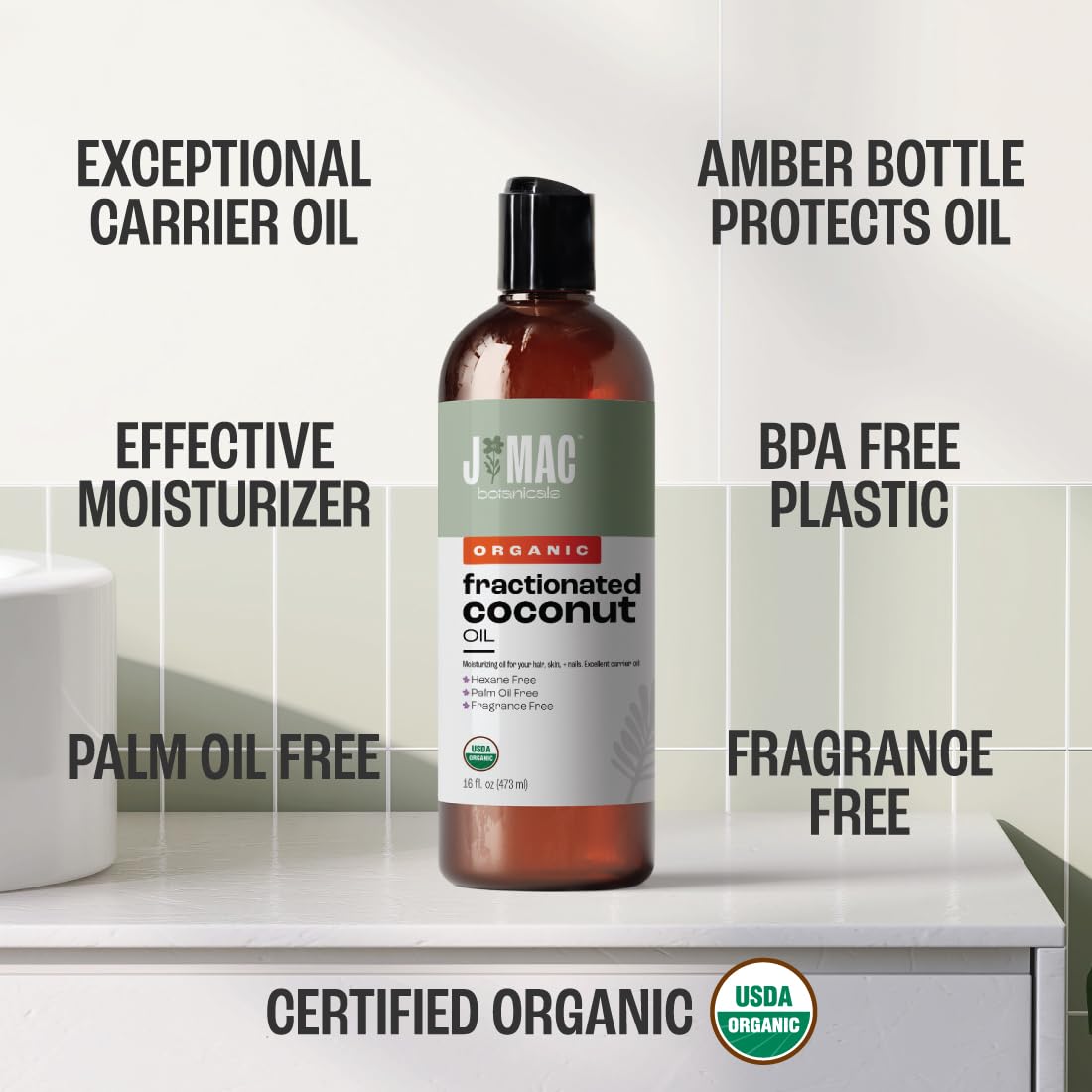 J MAC BOTANICALS oil being poured showing lightweight texture and easy blending