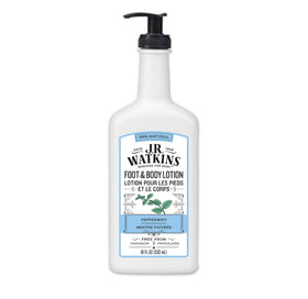 J.R. Watkins front bottle image showing peppermint lotion and clear labeling benefit