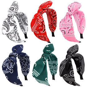 Jaciya front view of six bandana bow headbands, versatile styling benefit