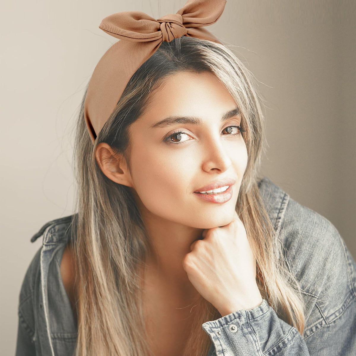 Jaciya model wearing headband side profile showing secure, no-pull fit benefit