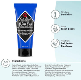 Jack Black ingredients label close-up showing key botanicals and moisturizing benefit