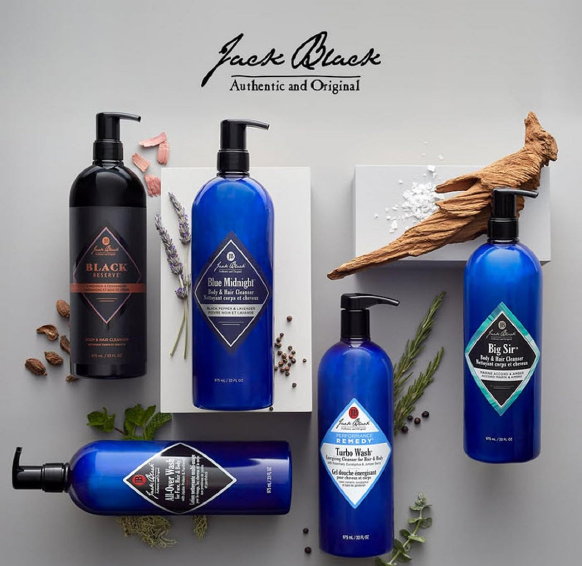Jack Black bottle next to common items showing 10 oz scale and portability benefit
