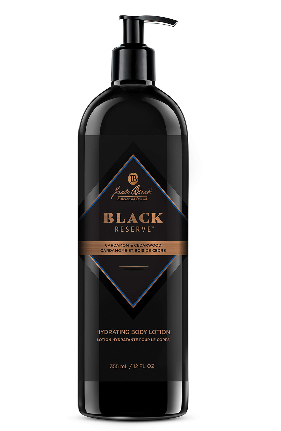 jack black front bottle showing 12 oz label and masculine packaging benefit: clear product ID