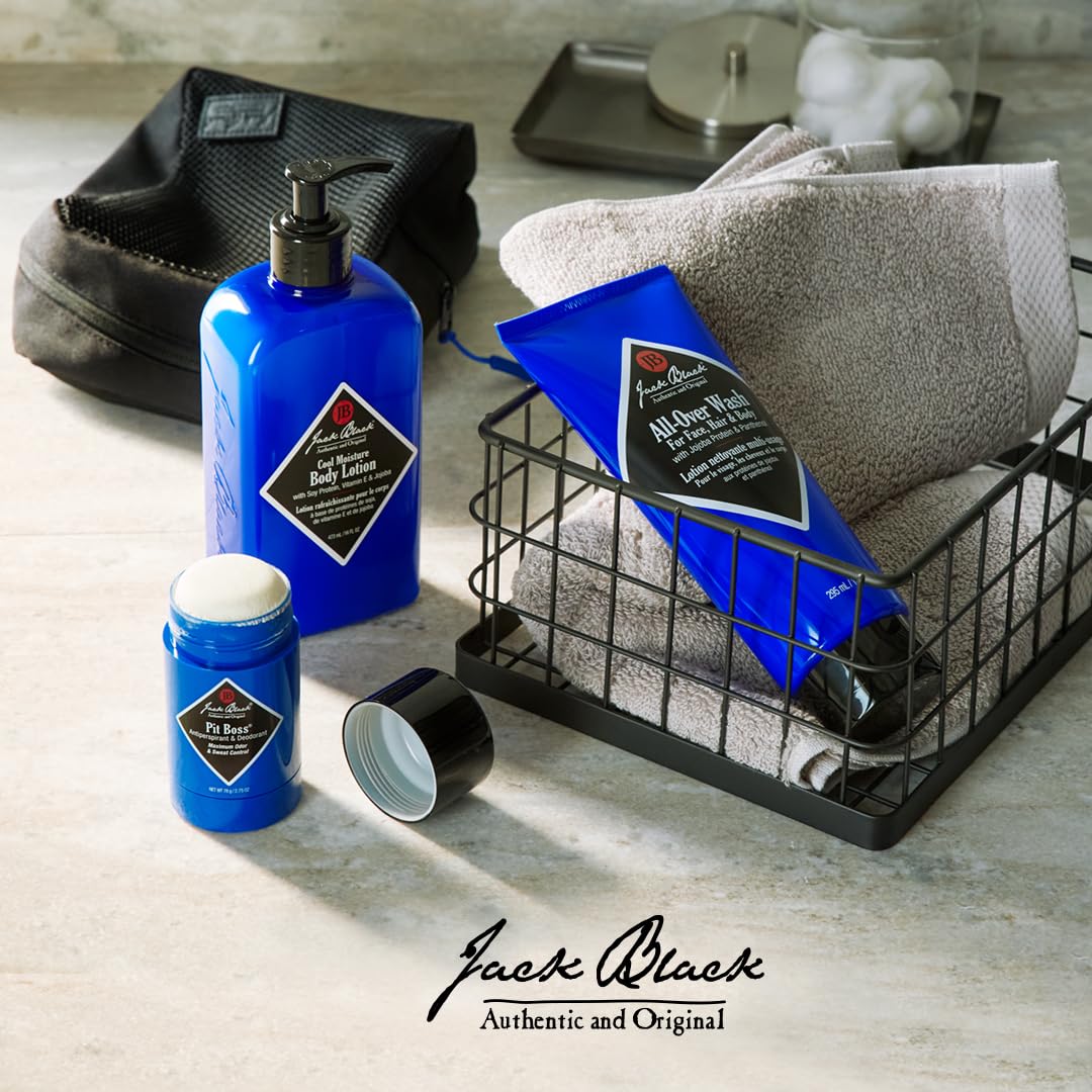 Jack Black Cool Moisture Lotion pump action illustrating fast absorption benefit