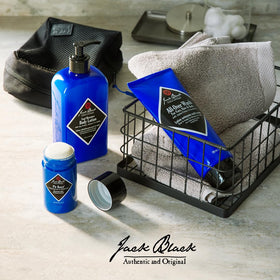 Jack Black Cool Moisture Lotion pump action illustrating fast absorption benefit