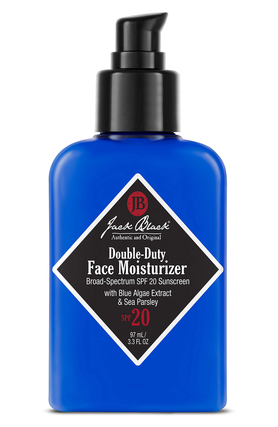 Jack Black front packaging of Double-Duty Face Moisturizer showing size and SPF 20 benefit