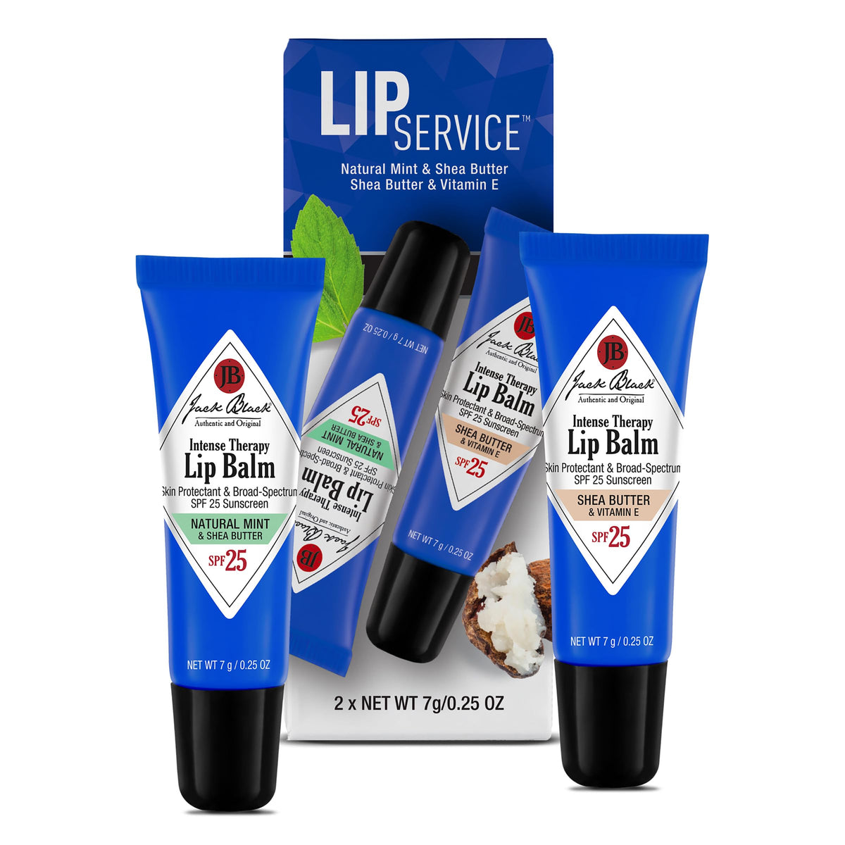 Jack Black duo front packaging showing both SPF 25 lip balms and portability