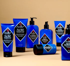 Jack Black essentials set in bathroom lifestyle scene for streamlined routine