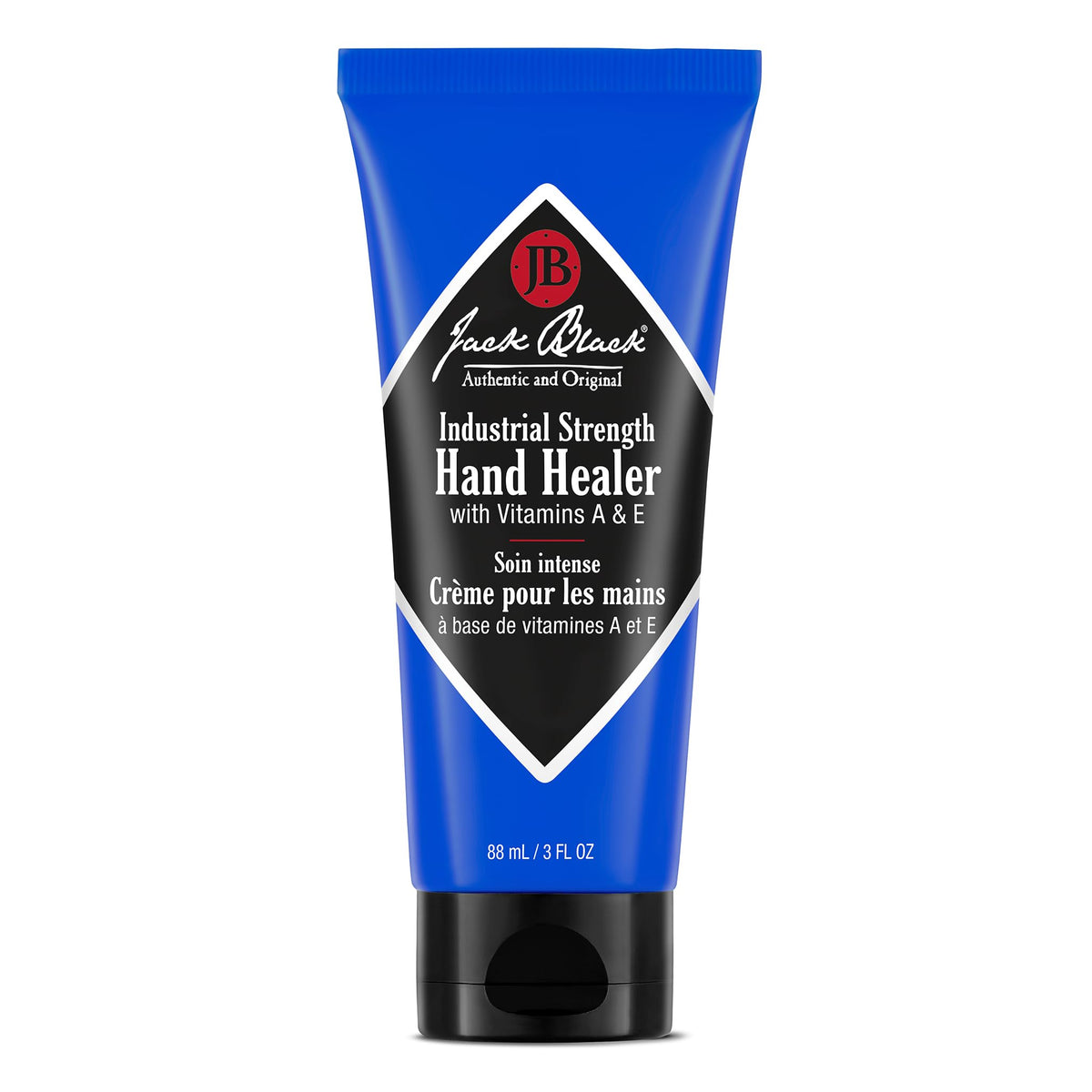 Jack Black hand healer front tube showing branding and size, offers quick moisturizing