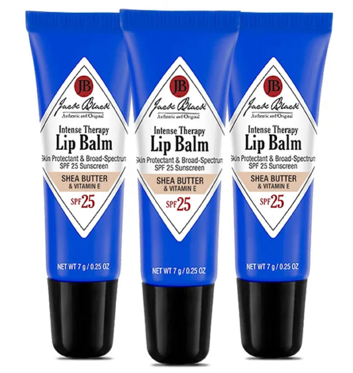 Jack Black front packaging showing three lip balm tubes and easy grab convenience