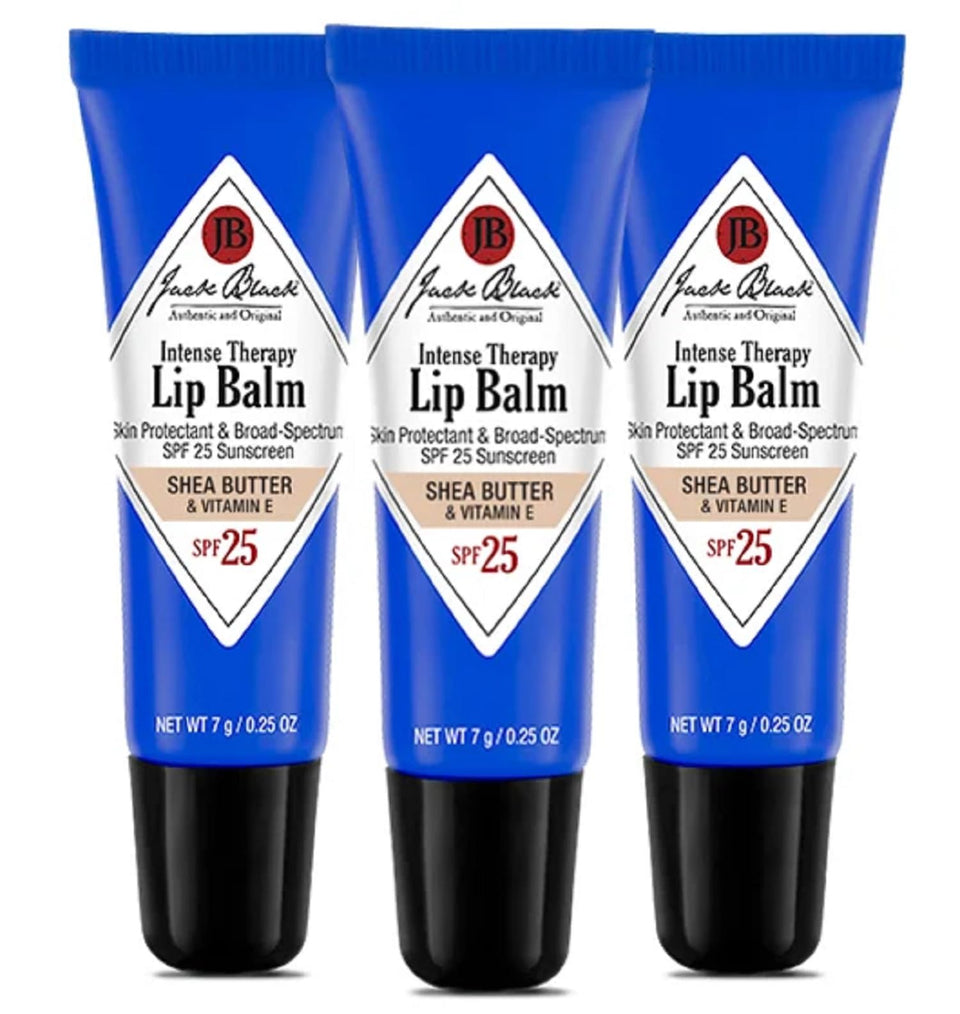 Jack Black front packaging showing three lip balm tubes and easy grab convenience