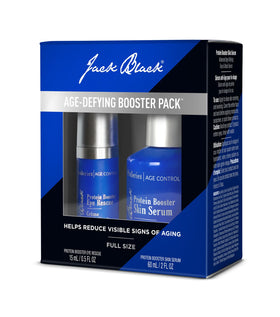 Jack Black booster pack on bathroom vanity in lifestyle setting promoting routine convenience