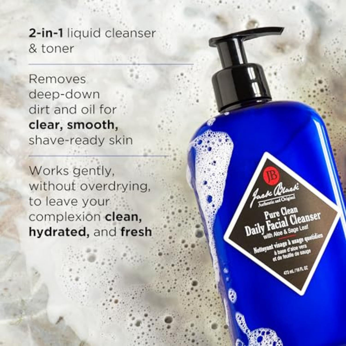 Jack Black close-up of cleanser texture highlighting gentle, foamy lather
