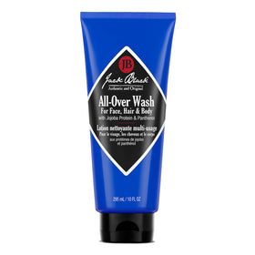 Jack Black set styled on bathroom shelf demonstrating tidy grooming routine