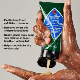 jack black shampoo in hand illustrating lather and amount for controlled use benefit