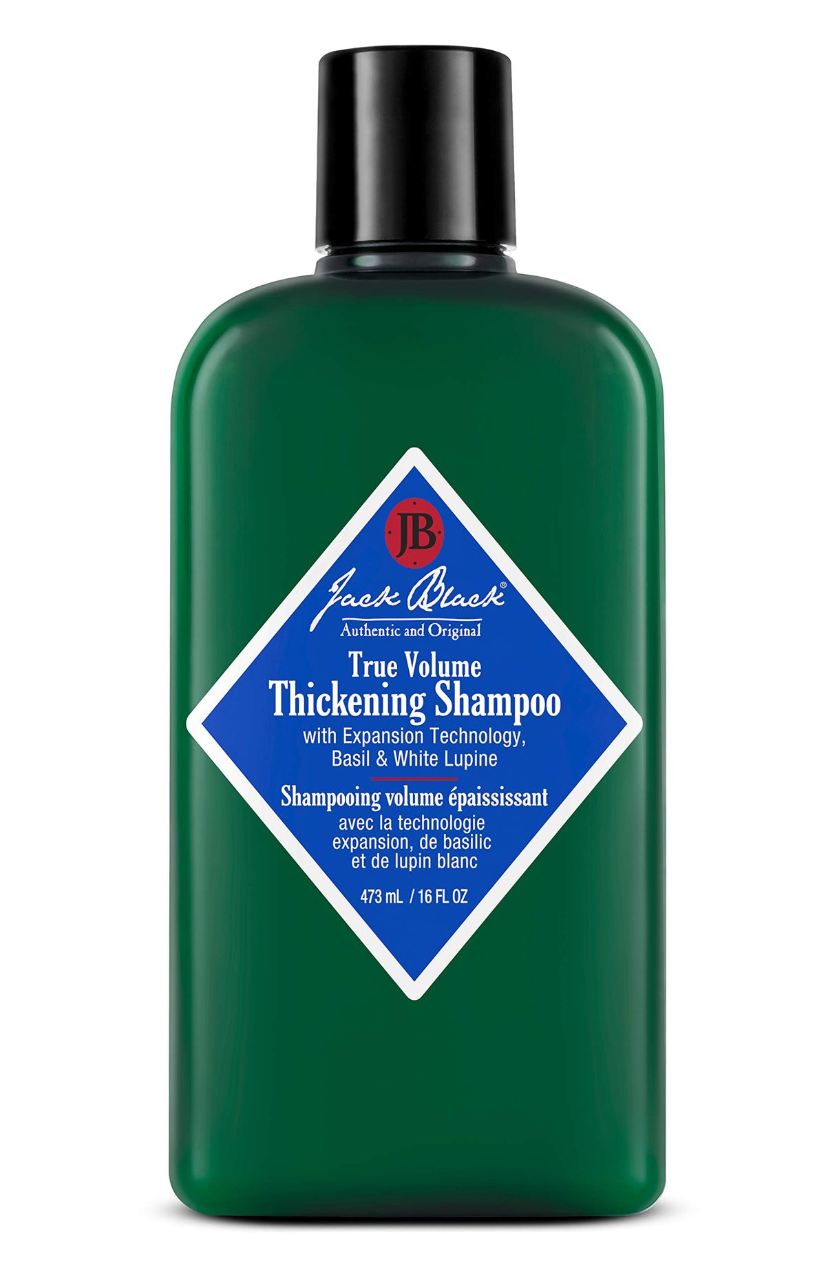 Jack Black bottle front packaging showing label and thicker-hair benefit