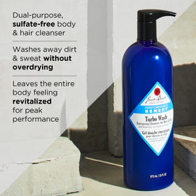 Jack Black Turbo Wash in-shower lifestyle shot demonstrating invigorating use
