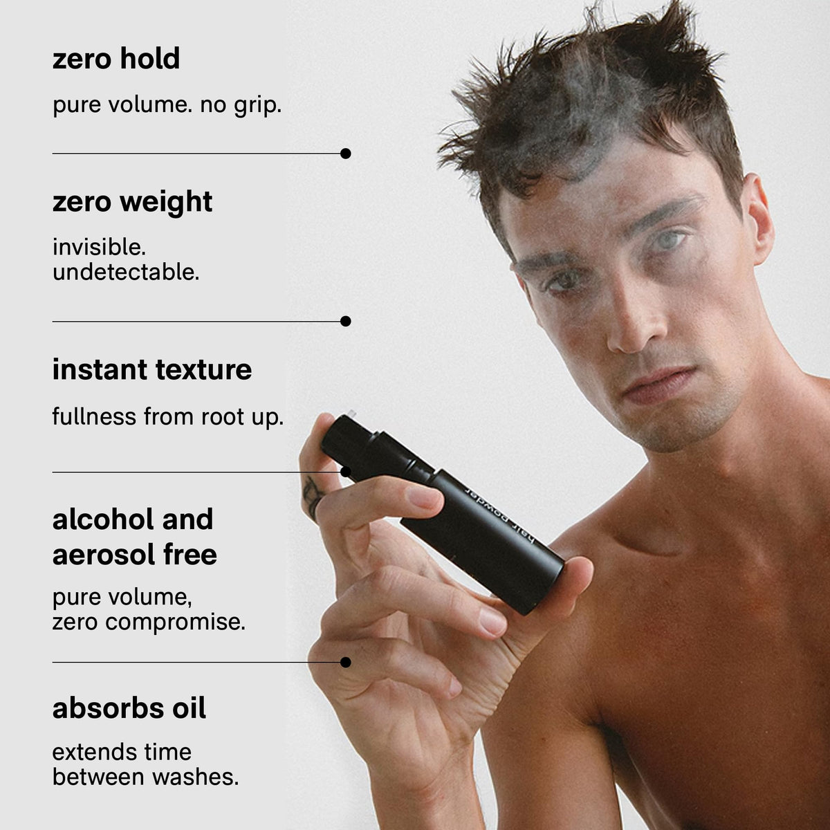 Jack Henry application in hair showing root application and instant volume benefit