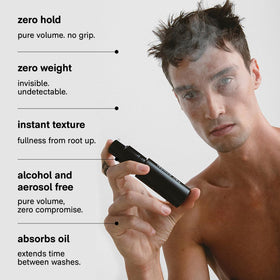 Jack Henry application in hair showing root application and instant volume benefit