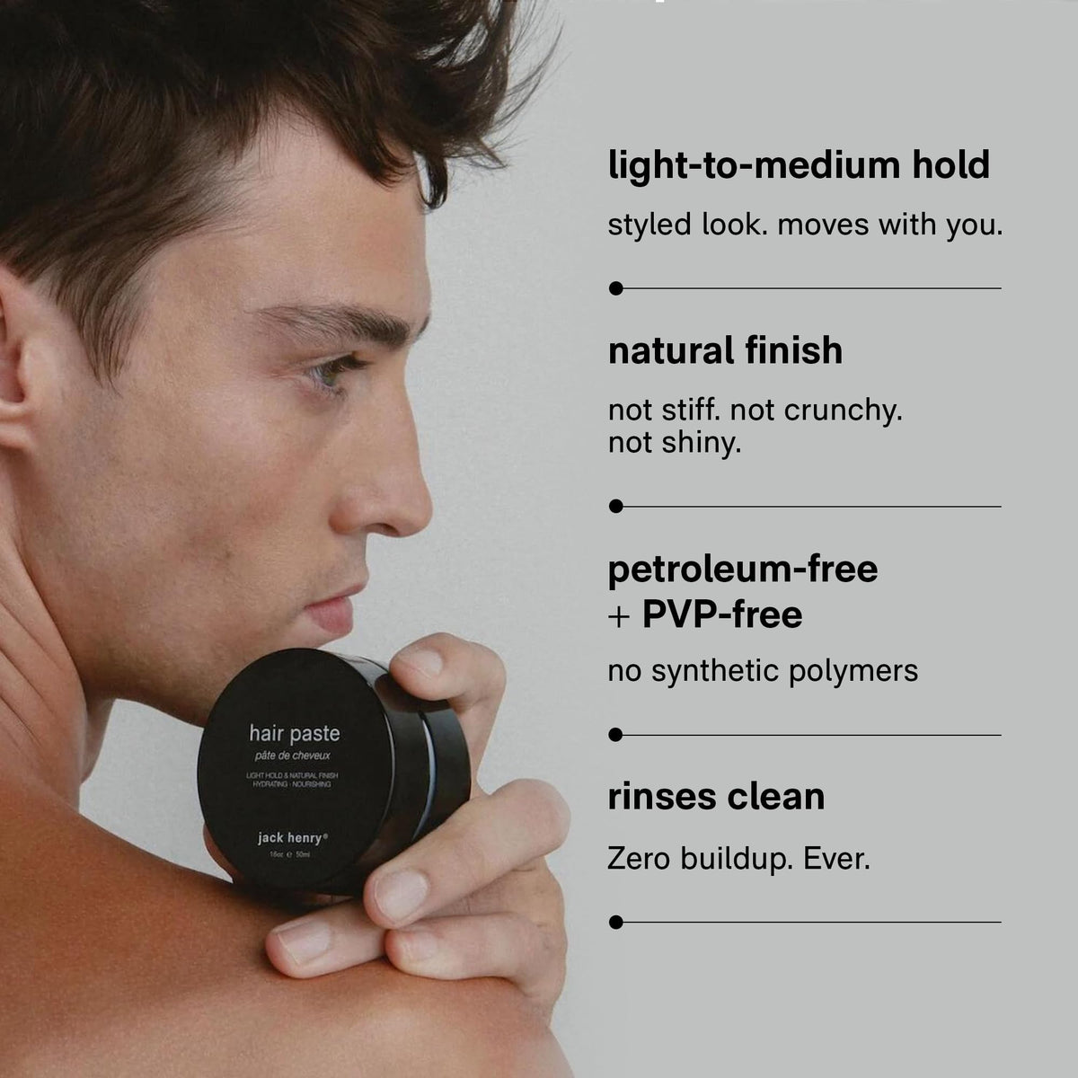 Jack Henry being worked into damp hair delivering soft hold and texture