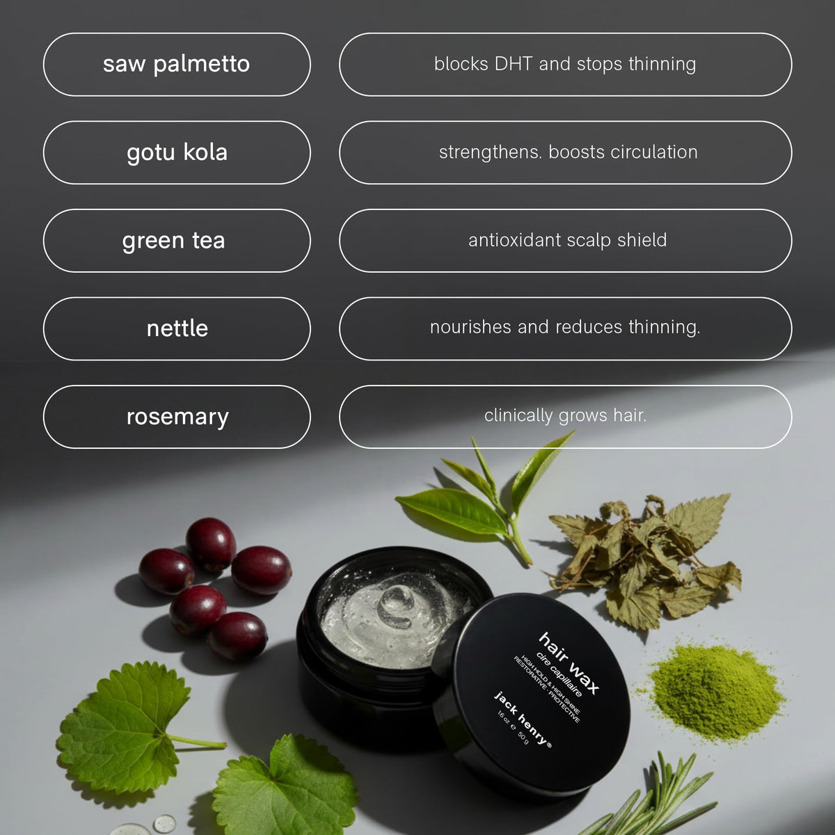 Jack Henry label close-up highlighting petroleum-free PVP-free formula
