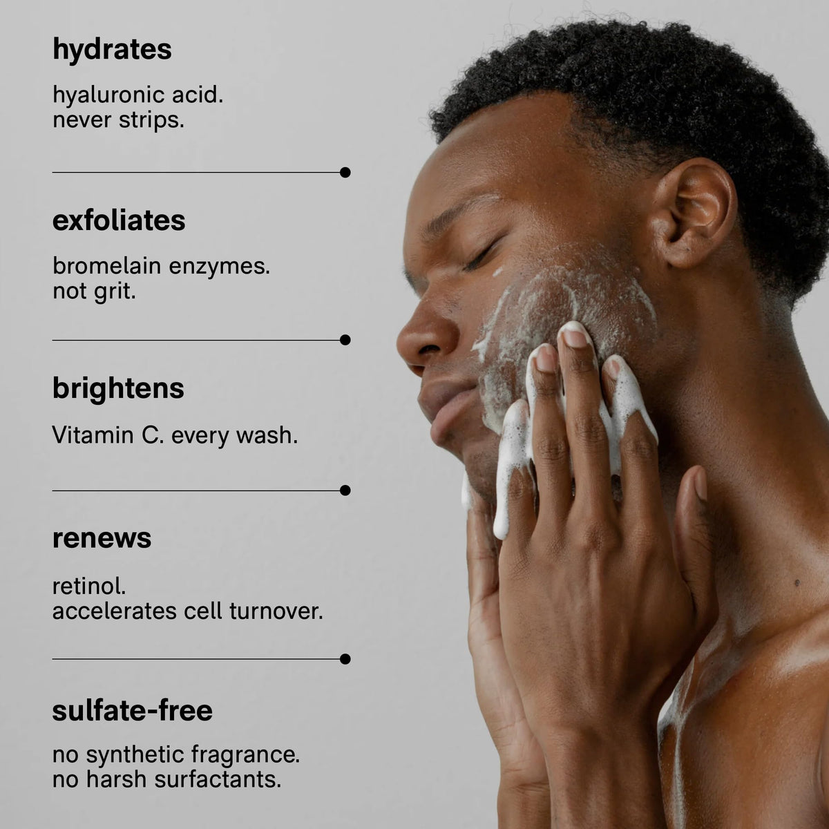 Jack Henry pouring cleanser onto hand demonstrating easy lather benefit