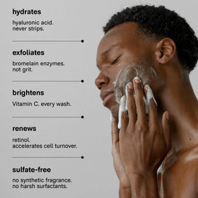 Jack Henry pouring cleanser onto hand demonstrating easy lather benefit