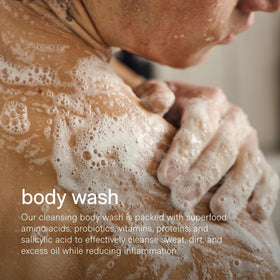 Jack Henry pump dispensing body wash into hand for easy daily application