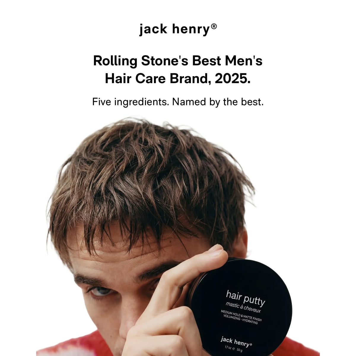Jack Henry putty on bathroom counter in lifestyle setting, everyday grooming