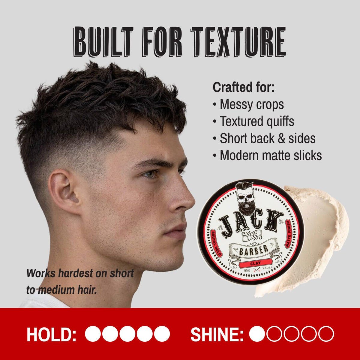 jack the barber clay being applied into hair for textured, long-lasting matte style